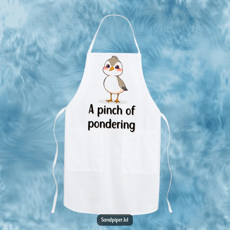 Funny sandpiper apron featuring a bird tilting its head playfully and curiously, ready for kitchen adventures.