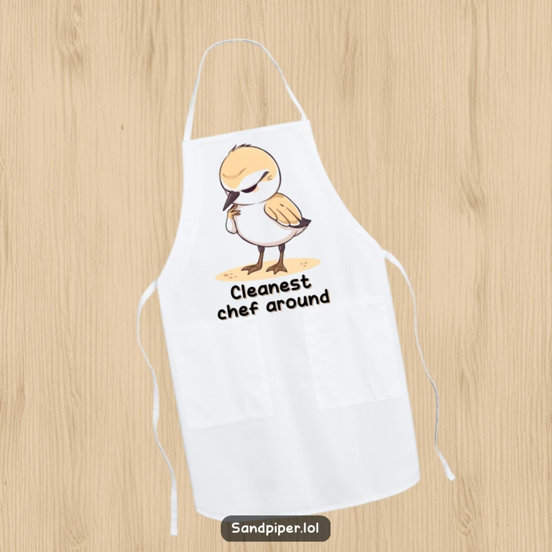 Funny Apron: A sandpiper looks blissfully content while preening its feathers, adding a touch of calm to the kitchen.