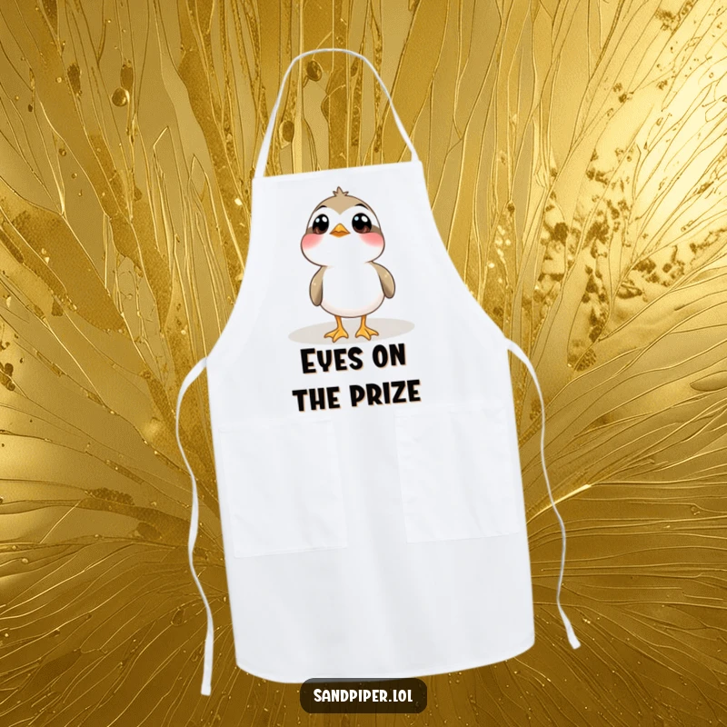 Funny Apron: A sandpiper bird with large, curious eyes looks up, bringing a sense of wonder to the kitchen.