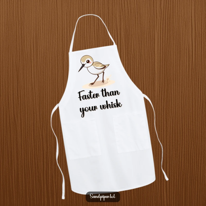 Funny Sandpiper Zigzag Apron: A humorous kitchen accessory showing a sandpiper zipping along, perfect for a funny gift.