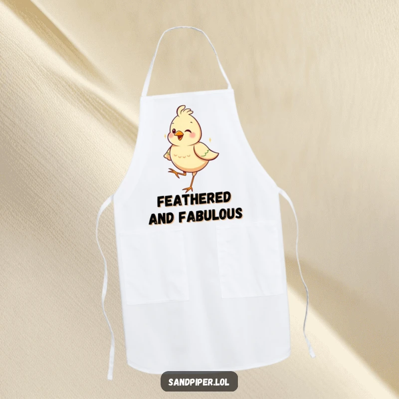 Funny apron featuring a content bird balanced on one leg, ready for kitchen fun and culinary success.