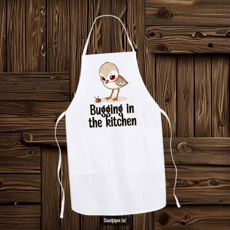 Funny Apron: A determined sandpiper intently pecks at a small insect, adding a motivational touch to cooking.