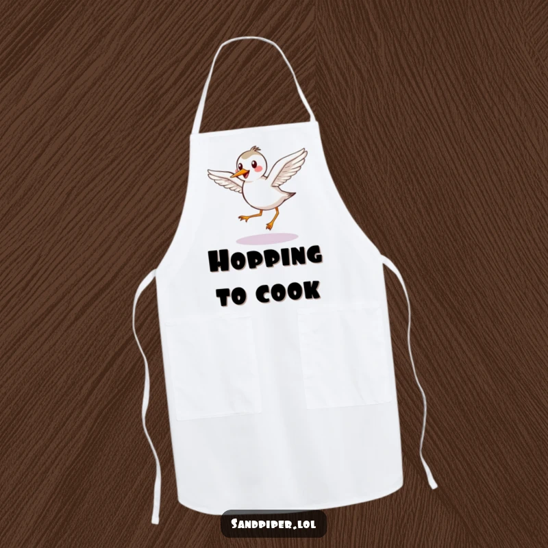 Funny Apron: Happy sandpiper with outstretched wings takes a graceful hop, ideal for kitchen fun.