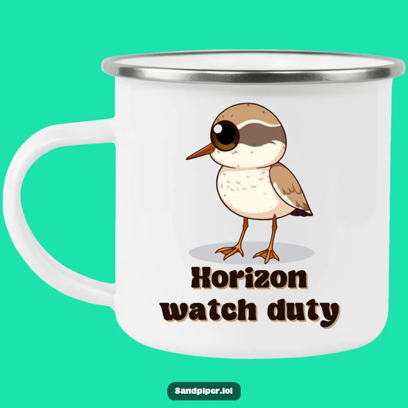 Funny Sandpiper Camp Mug - Wide Eyes Horizon Scan, Hilarious Outdoor Gift