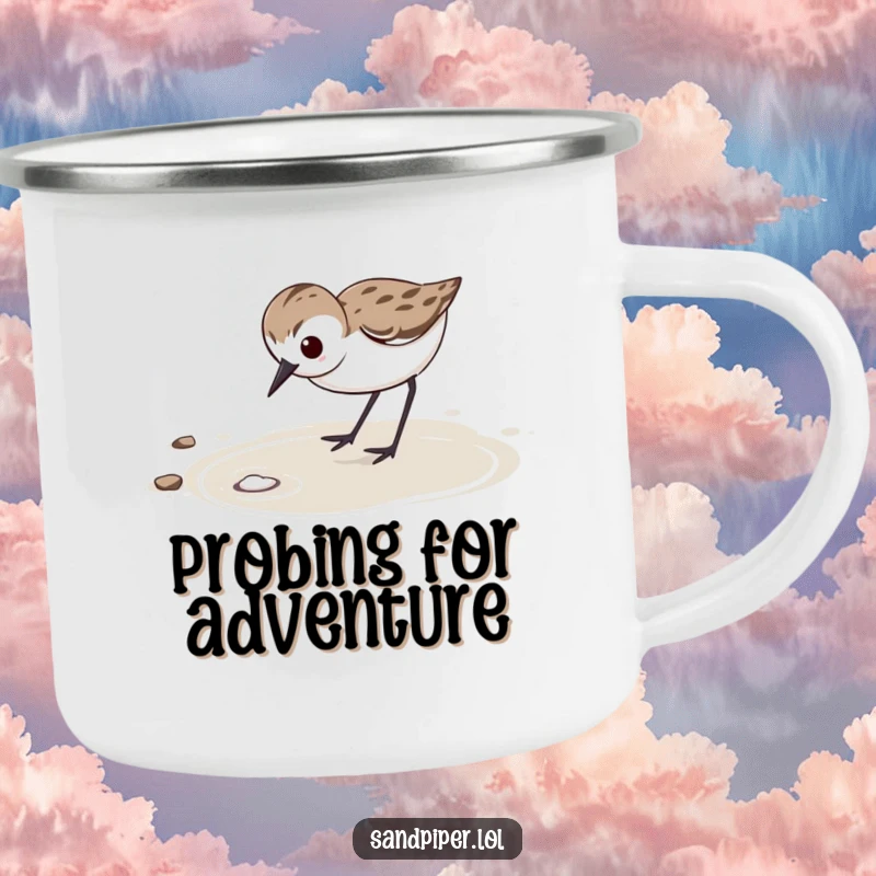 Funny Camping Mug: Determined sandpiper with focused expression vigorously probes wet sand, for purposeful adventures.