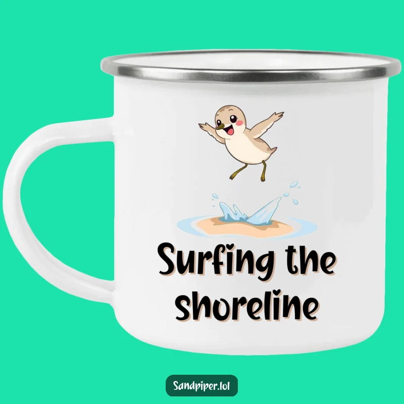 Funny Sandpiper Wave Leap Camping Mug - Joyful Bird Enamel Cup, Gift