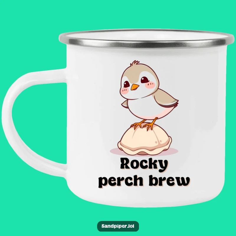 Funny Enamel Sandpiper Shell Balance Camping Mug - Humorous Outdoor Gift