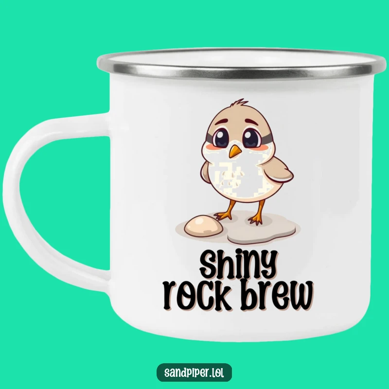 Funny Enamel Sandpiper Pebble Peck Camping Mug - Humorous Outdoor Gift