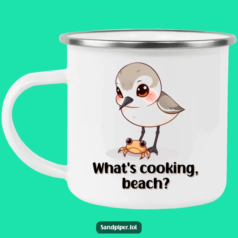 Funny Sandpiper Crab Camping Mug - Curious Bird Enamel Cup, Gift