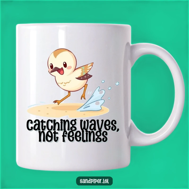 Funny Sandpiper Wave Mug: Excited Bird Chasing Water, Fun Beach Gift