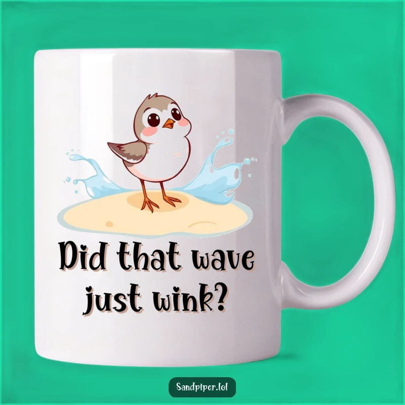Funny Surprised Sandpiper Wave Splash Mug - Hilarious Gift for Beach Lovers