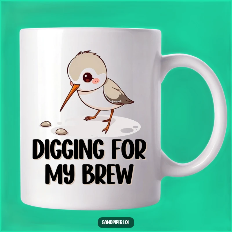 Funny Sandpiper Digging Mug: Playful Bird Peeking, Unique Funny Bird Gift