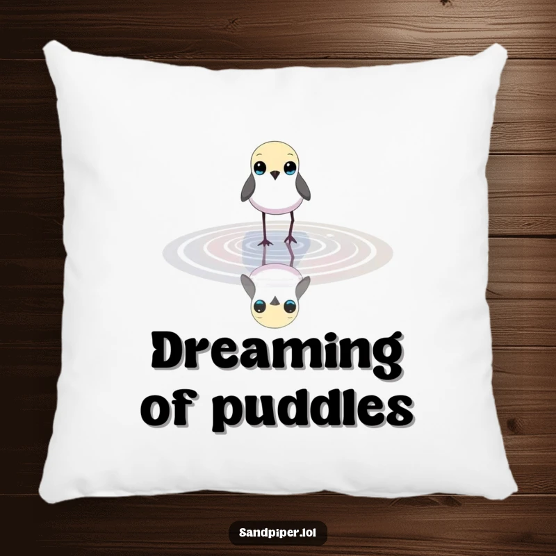 Funny decorative pillow featuring a small bird wading in shallow water, offering comfortable and serene nature vibes.