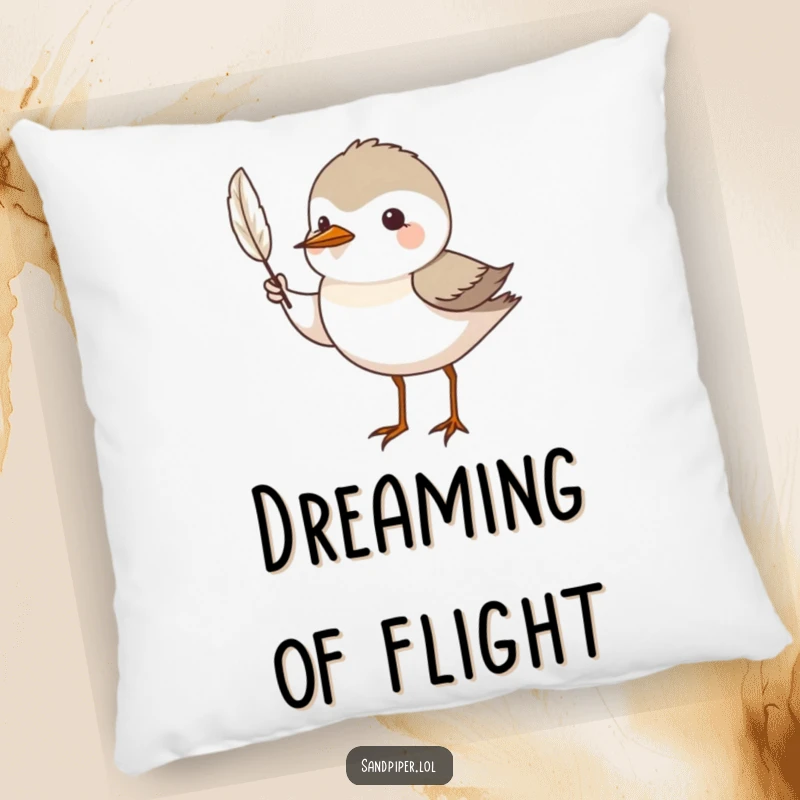 Funny Pillow: A sandpiper bird proudly displays a tiny feather, adding a touch of natural wonder to your decor.
