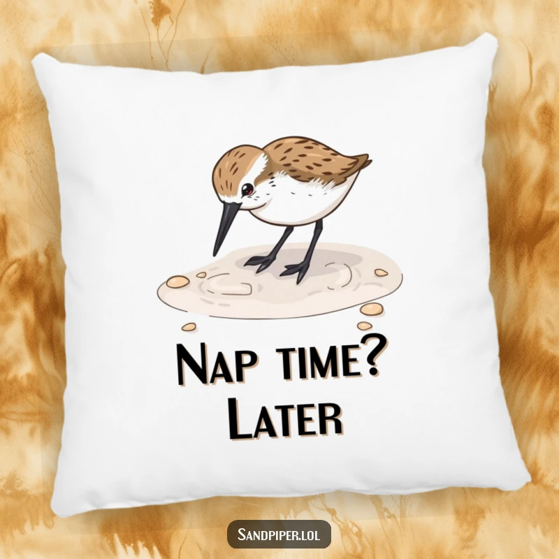 Funny Sandpiper Digging Pillow: A soft pillow depicting a sandpiper happily digging its beak into the wet sand.