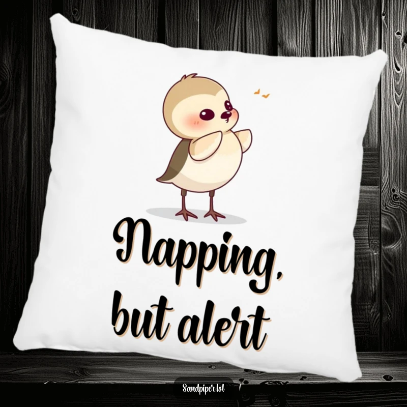 Funny Sandpiper Pillow, featuring a cartoon bird tilting its head with great attention, perfect for adding comfort and curiosity.