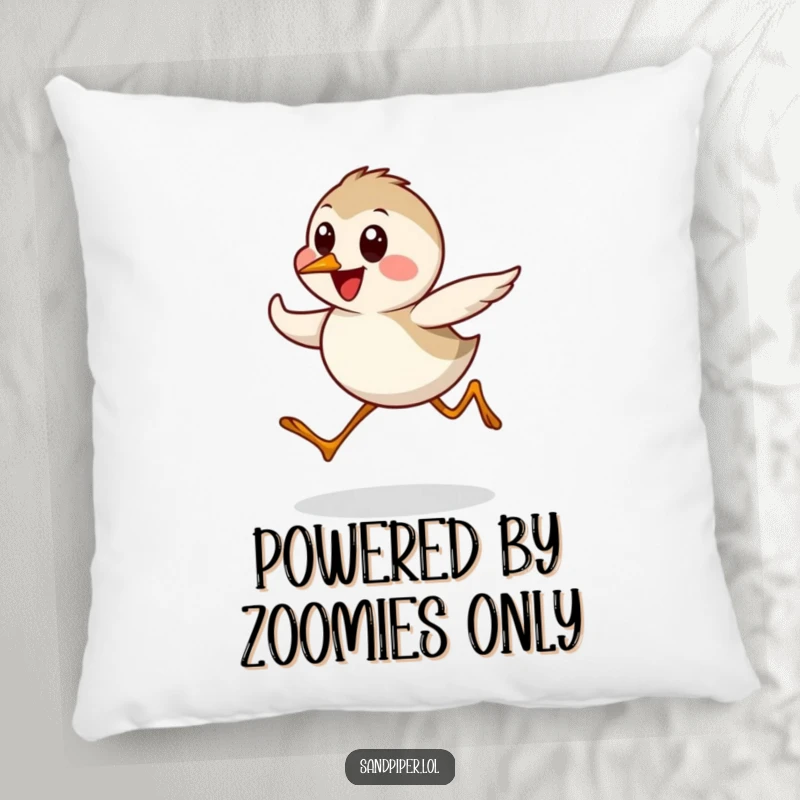 Funny Sandpiper Pillow featuring a cute bird character in a happy, quick dash, ideal for adding soft humor and comfort.