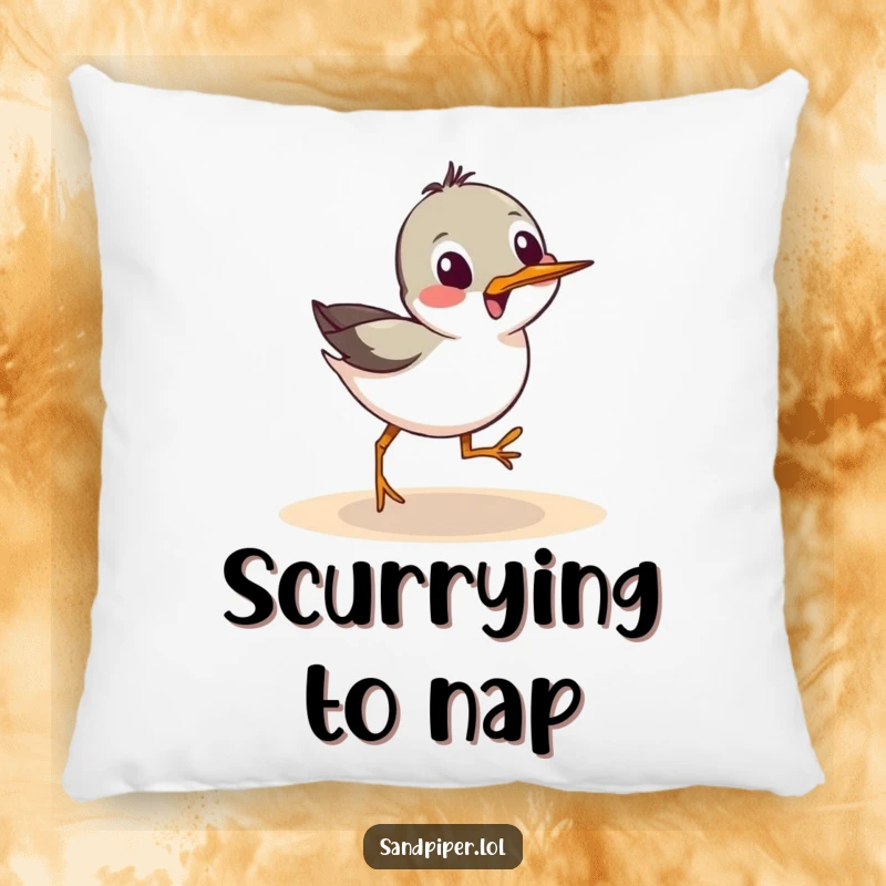 Funny Pillow: A sandpiper bird in a sideways scurry, adding playful energy and charm to your decor.