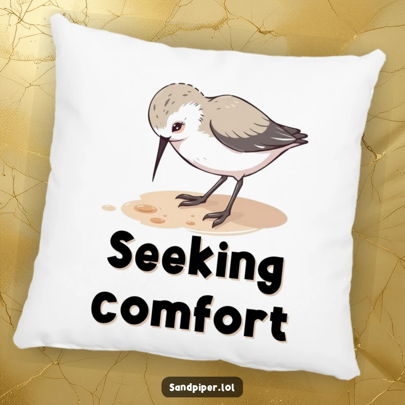 Funny pillow featuring a cute sandpiper character pecking at the ground with playful curiosity, offering cozy comfort and inquisitive charm.