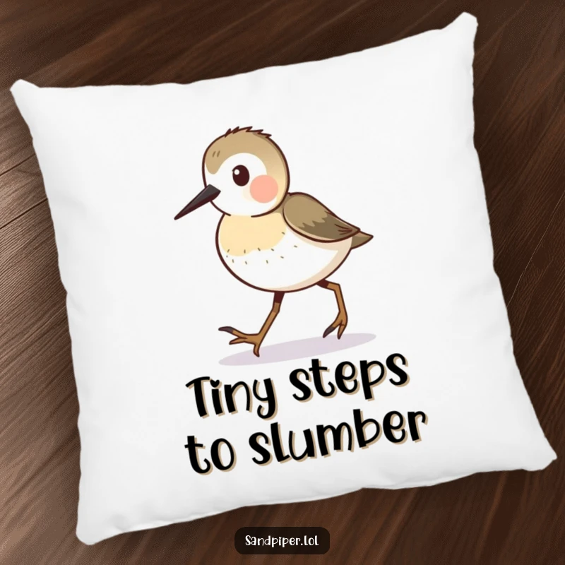 Funny Sandpiper Pillow featuring a busy sandpiper character walking with tiny steps, ideal for comfortable decor.