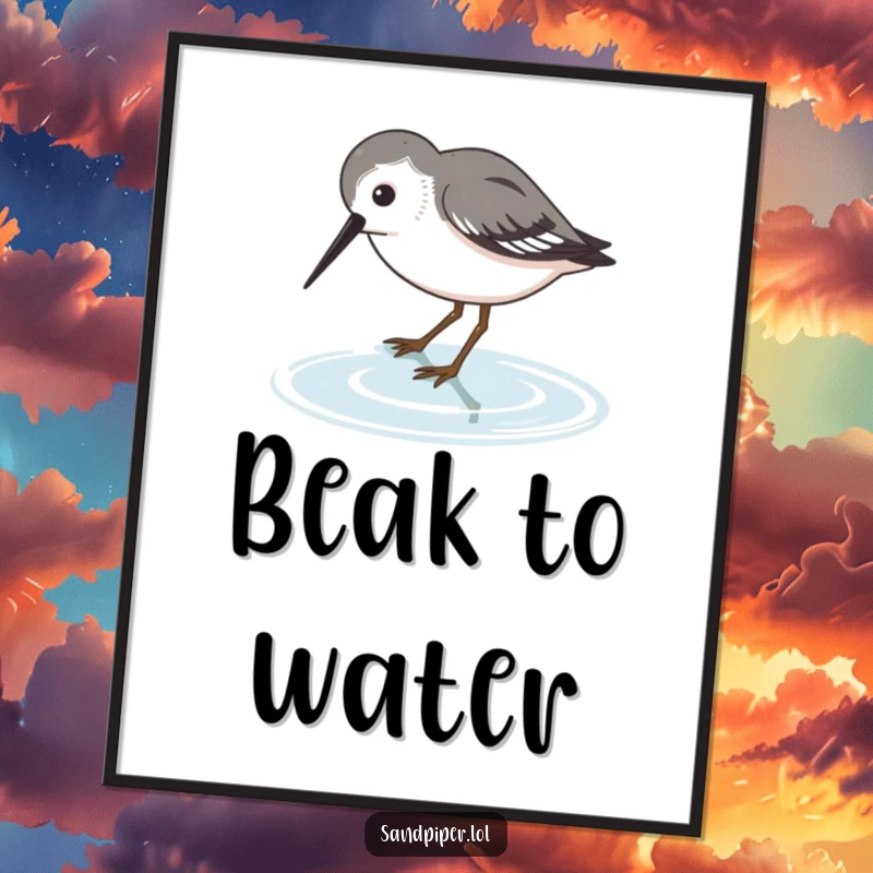 Funny Sandpiper Dip Digital Art Print of a bird dipping its beak into water, ready for download.