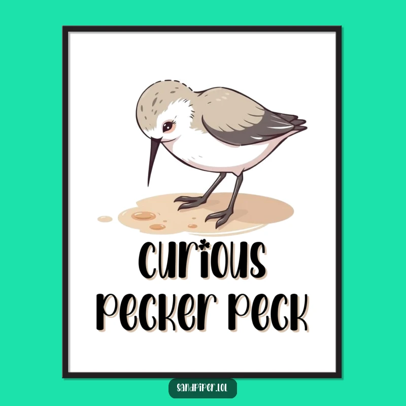 Funny Sandpiper Pecking Digital Art - Curious Bird Printable Funny Gift