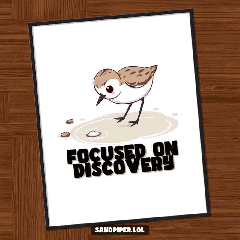 Funny Digital Art Print: Determined sandpiper with focused expression vigorously probes wet sand, showing dedication.