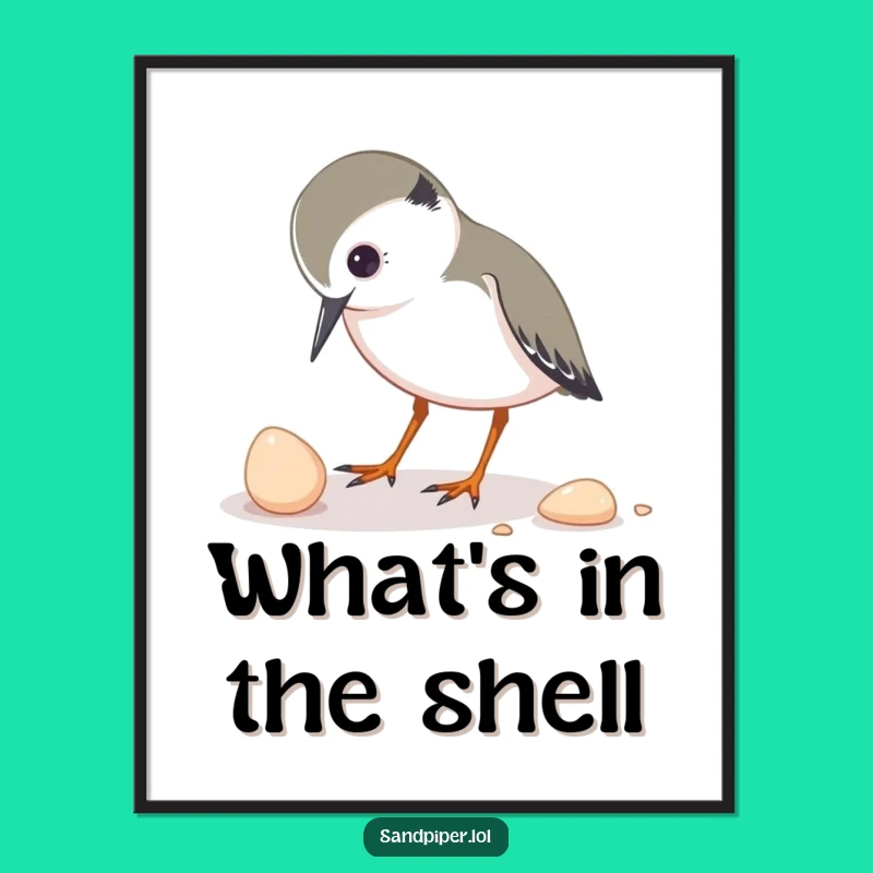 Funny Bird Digital Art: Sandpiper Pecking Shell - Instant Curiosity Download