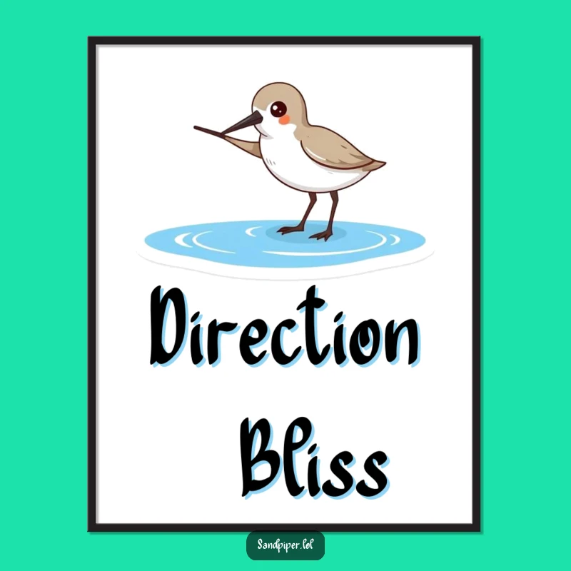 Funny Sandpiper Digital Art - Pointing to Ocean, Instant Download Gift