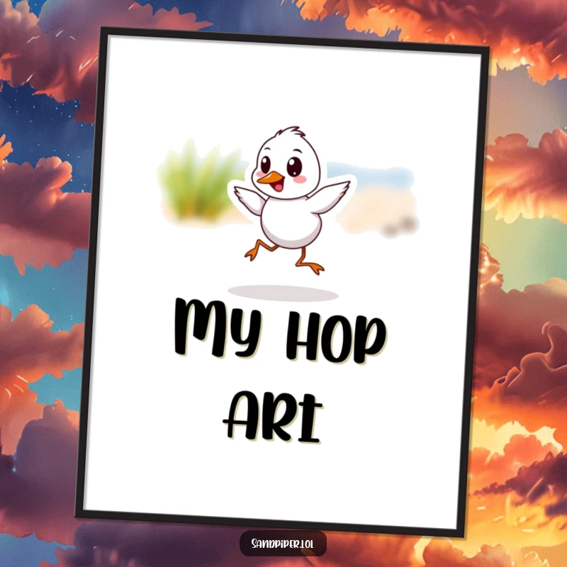 Funny Sandpiper Hop Digital Art Print showing a cheerful bird in a lively hop, ready to download.