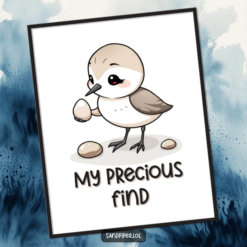 Funny Sandpiper Pebble Digital Art Print: A humorous and heartwarming artwork of a sandpiper with a pebble, a funny gift.