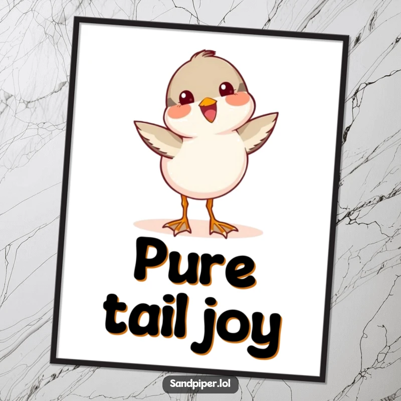 Funny Sandpiper Wag Digital Art Print of a cute bird wagging its tail with pure joy.