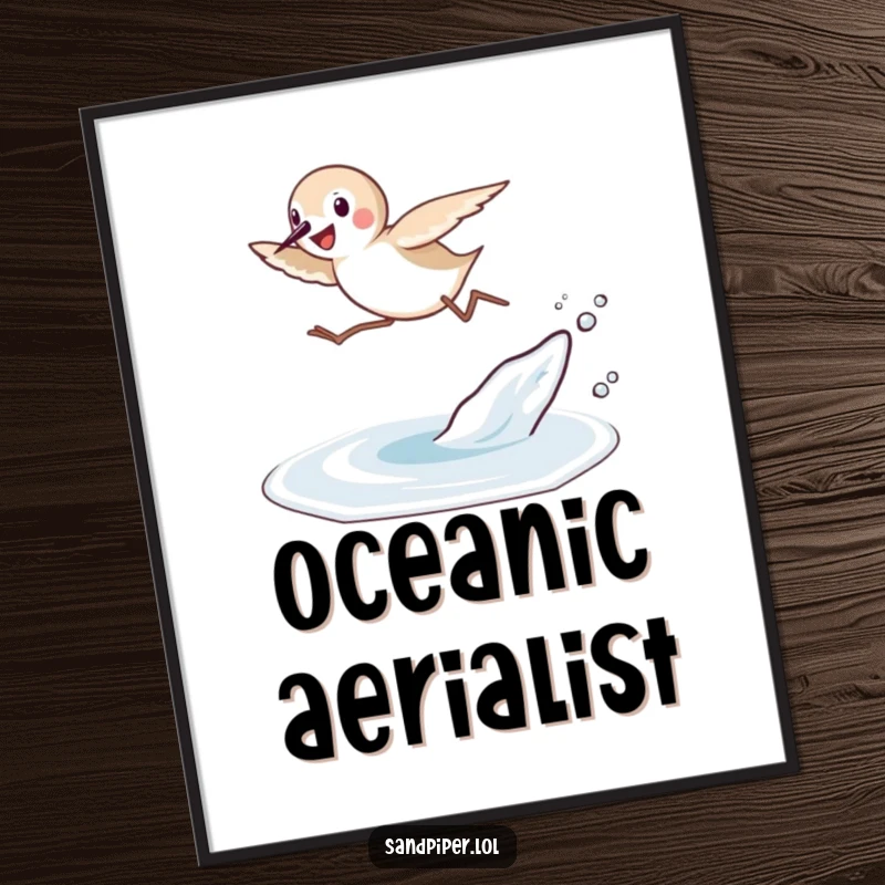 Funny Sandpiper Leap Digital Art: An energetic sandpiper joyfully leaps over a small wave, downloadable for instant charm.