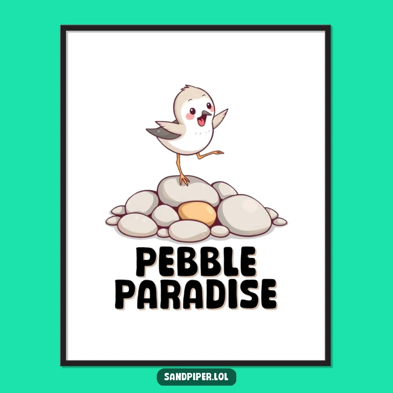 Instant Funny Sandpiper Pebble Hopper Digital Print - Joyful Bird Art Gift