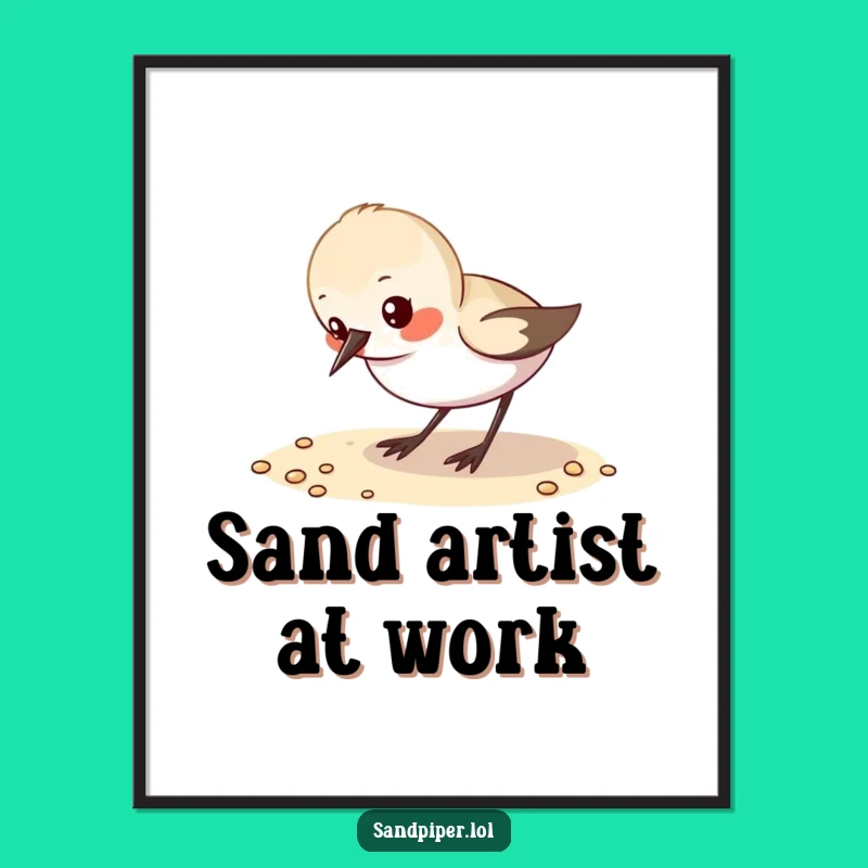 Funny Sandpiper Pecking Sand Digital Art - Instant Coastal Decor!