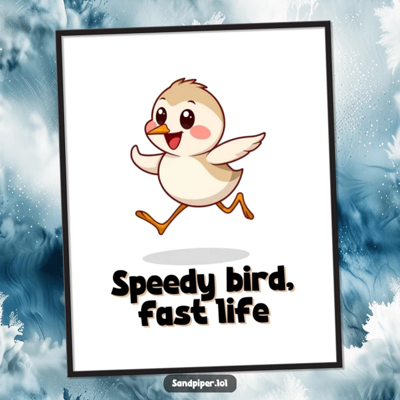 Funny Sandpiper Digital Art Print showing a cute bird character in a quick, happy dash, ready for instant download and framing.