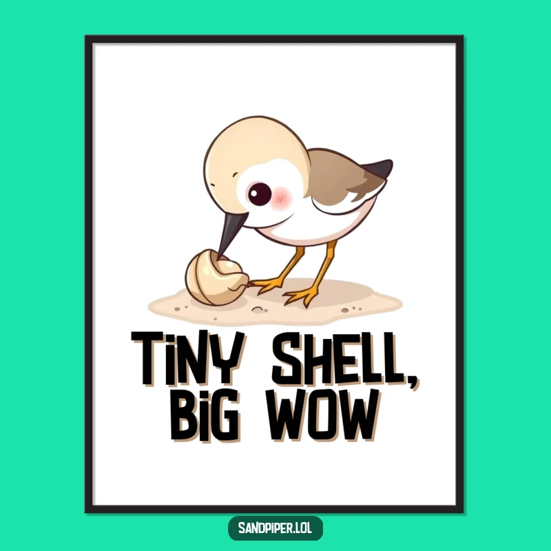 Funny Sandpiper Pecking Shell Digital Art - Hilarious Bird Print for Walls
