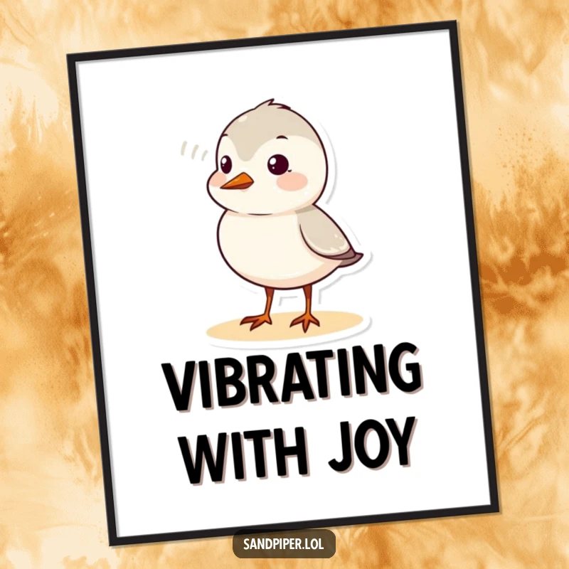 Funny sandpiper digital art print depicting a cute bird character chirping, with visible sound waves, adding auditory charm digitally.