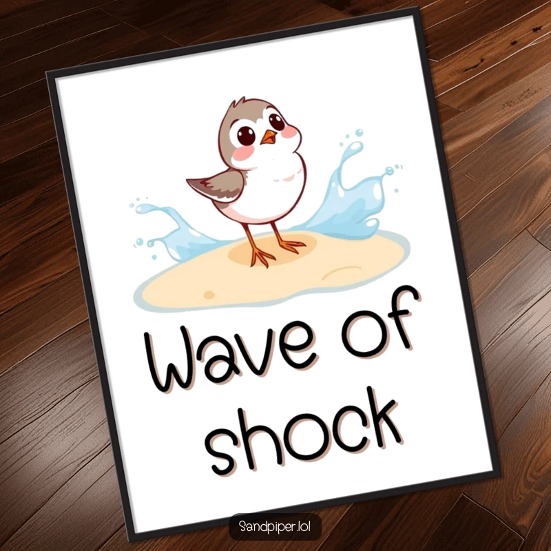 Funny Sandpiper Digital Art: A sandpiper’s surprised reaction to a wave splash for humorous downloadable decor.