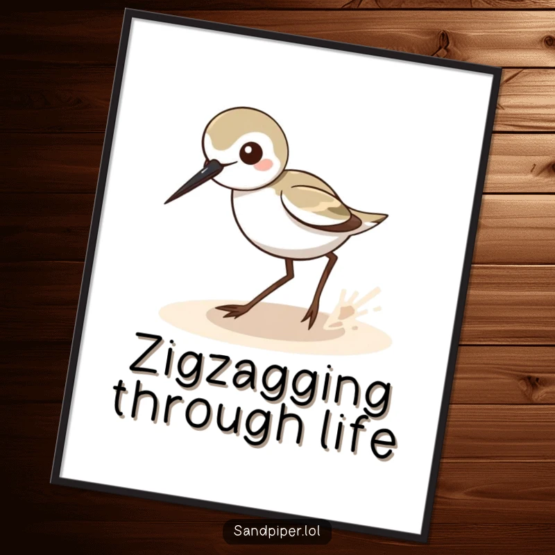 Funny Sandpiper Zigzag Digital Art Print: A vibrant, humorous artwork capturing a sandpiper's quick zigzags for a funny gift.