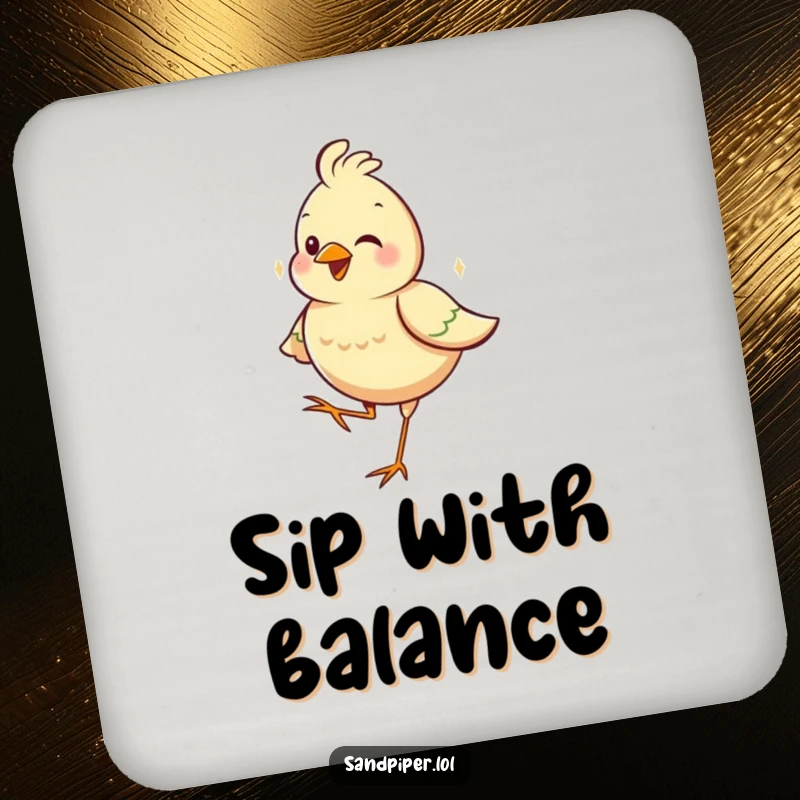 Funny drink coaster showcasing a contented bird balancing on one leg, adding a touch of humor to your table setting.