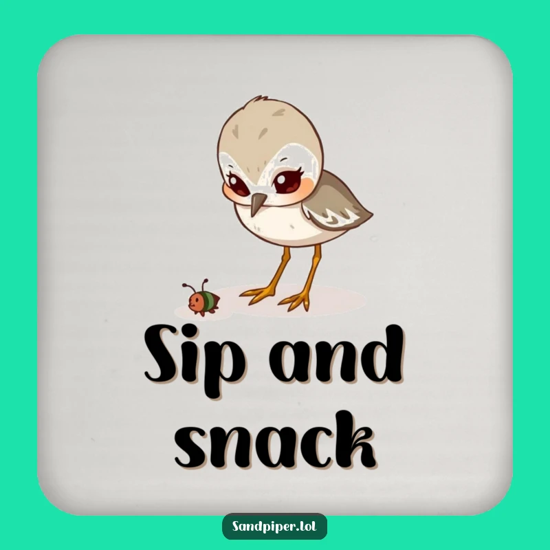 Funny Coaster Set: Determined Sandpiper Pecking, Table Focus Gift
