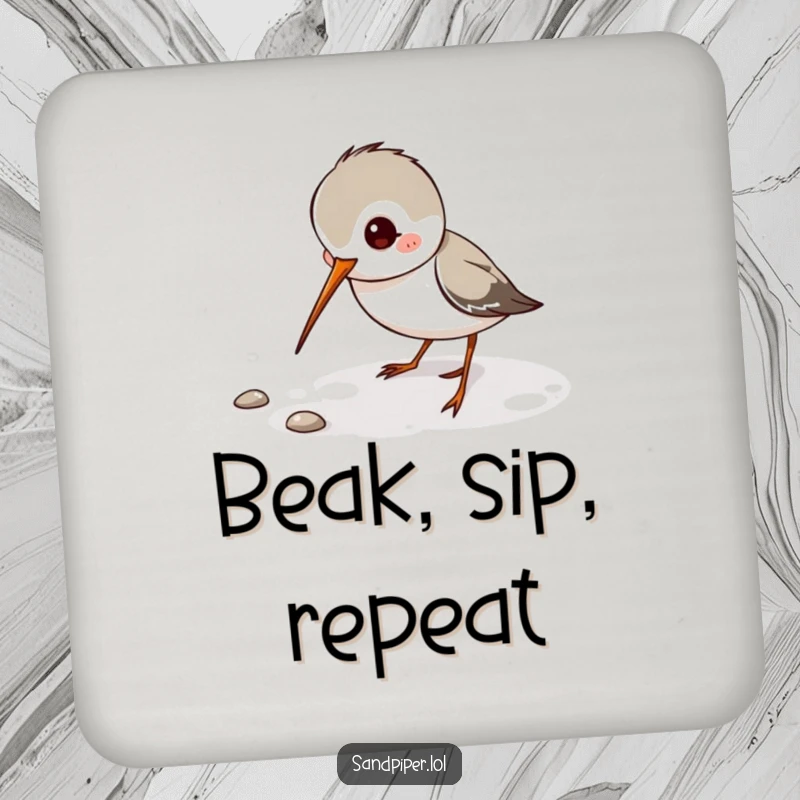 Funny Sandpiper Coasters set featuring a playful sandpiper character digging its thin beak, perfect for nature-themed tables.