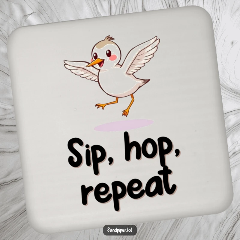 Funny Coaster: Happy sandpiper with outstretched wings takes a graceful hop, protecting surfaces gracefully.