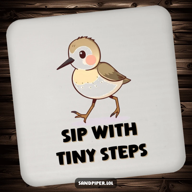 Funny Sandpiper Coasters set featuring a busy sandpiper character walking with tiny steps, perfect for accenting tables.