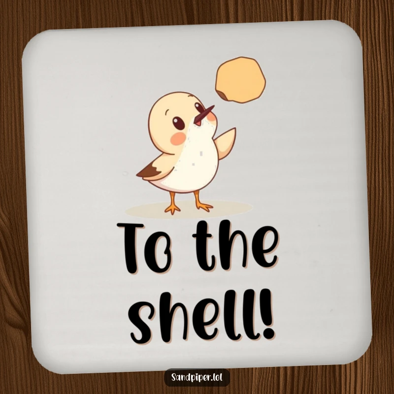 Funny Drink Coasters: A sandpiper has a look of pure surprise as a seashell floats right in front of it.