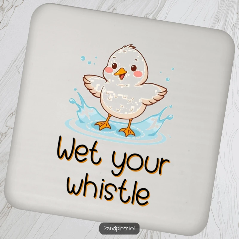 Funny Sandpiper Coaster: A happy sandpiper shakes water off its feathers, creating a delightful splash pattern.