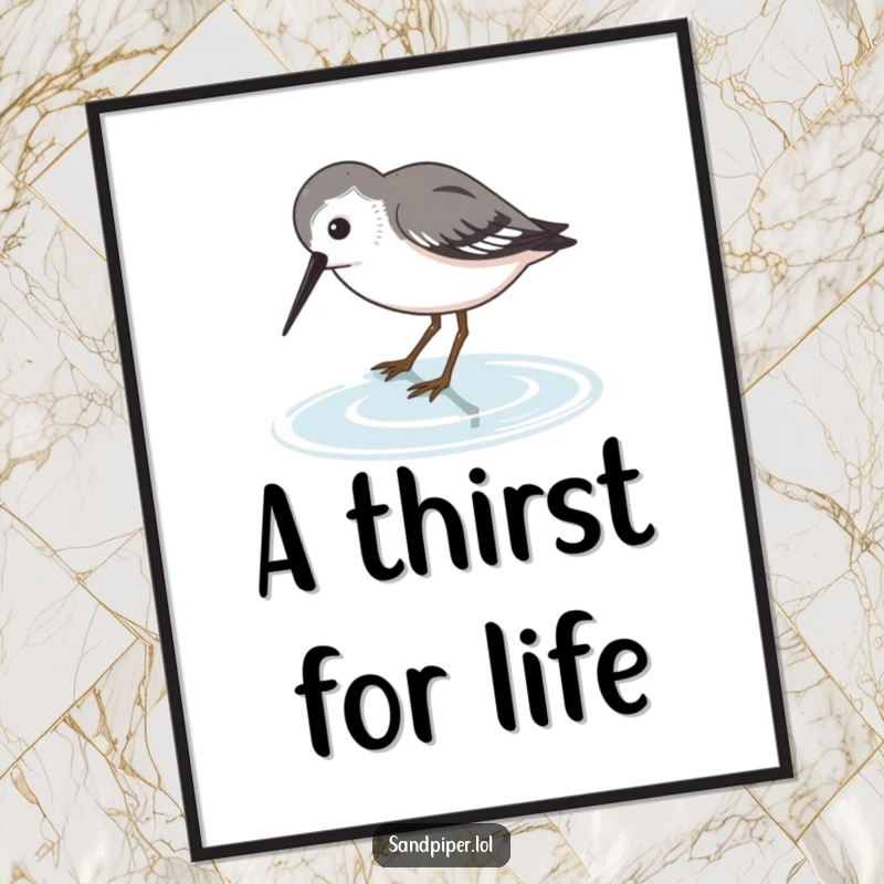 Funny Sandpiper Poster featuring a bird character dipping its beak into water, a calm and humorous scene.