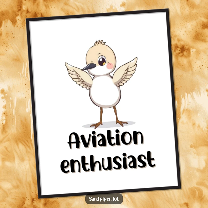 Funny Sandpiper Poster, depicting a cartoon bird with wings slightly raised, looking ready for an impressive flight, inspiring wall art.