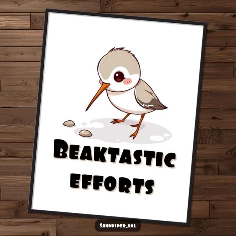 Funny Sandpiper Poster print of a playful sandpiper character digging its thin beak, adding whimsical decor.